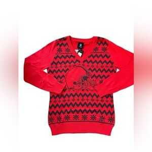 NFL Team Apparel FOCO Cleveland Browns Women's V-Neck Ugly Sweater M Red Black
